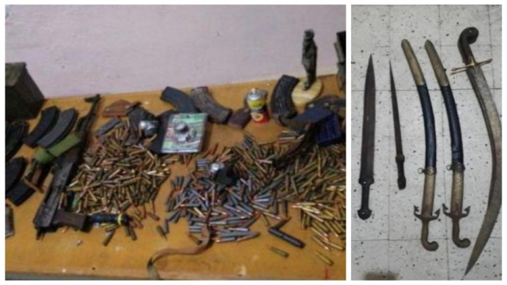 بالصور/ عصابة نفذت أكثر من 15 عملية سرقة في قبضة قوى الأمن..."ضبط معهم كلاشنكوف وذخيرة وقنابل يدوية ومجموعة سيوف وخناجر قديمة وأقنعة"!