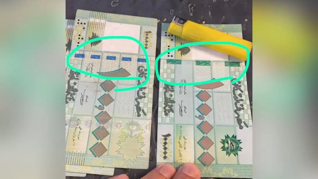 بعد تداول خبر يحذر من قبول أوراق الـ100 ألف ليرة التي تحتوي على شريط أمان أزرق.. مصرف لبنان يوضح: الأوراق صحيحة ومقبولة من إصدار 2011 و2012 