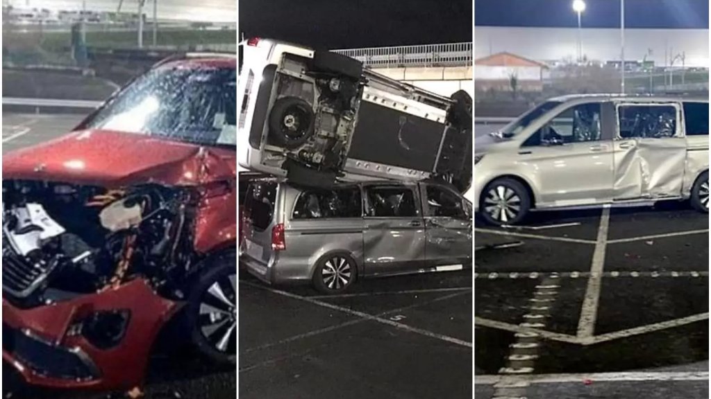 بالصور/ لـ"دوافع انتقامية"... عامل سابق في "مرسيدس بنز" يحطم 50 سيارة تابعة للشركة بقيمة 5 ملايين جنيه إسترليني مستخدما جرافة مسروقة!