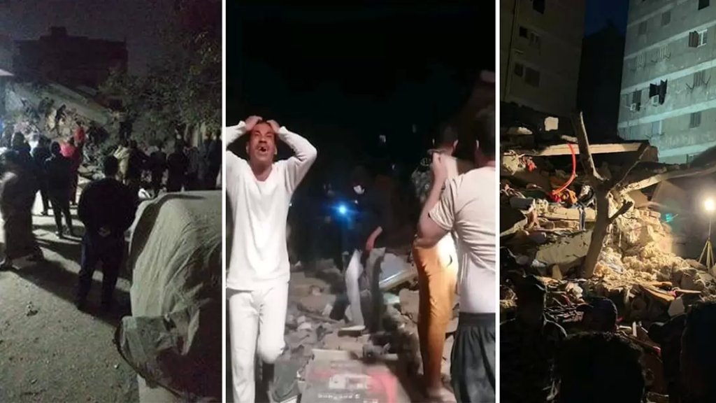بالصور والفيديو/ انهيار مبنى سكني على رؤوس قاطنيه في العاصمة المصرية فجرًا