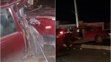 بالصور/ اصطدمت سيارته بعمود إنارة... وفاة مواطن بحادث مروع في قبة دورس