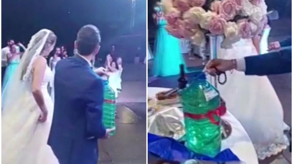 "غالون بنزين" هديّة لعروسين خلال حفل زفافهما!