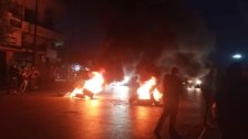 محتجون أقفلوا ساحة النجمة في صيدا بالاطارات المشتعلة