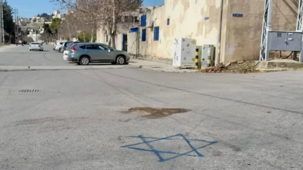 بالصورة/ لليوم الثاني على التوالي.. نجمة داوود باللون الأزرق عند تقاطع الكرك قرب أوجيرو والقوى الأمنية تتولى التحقيق!