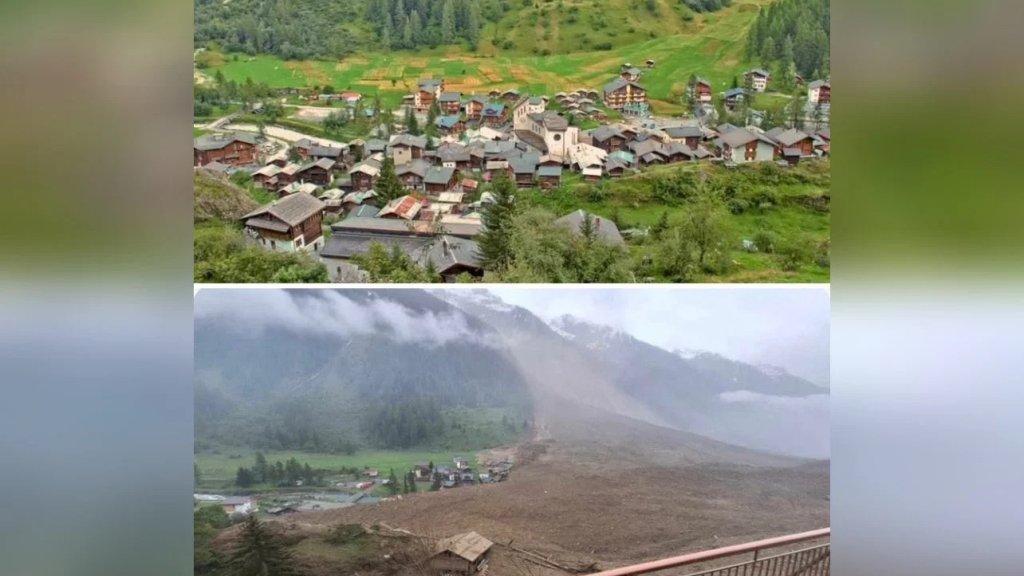 انهيار جليدي ضخم يدمر بلدة بشكل جزئي في سويسرا!