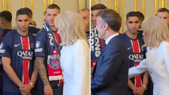 بالفيديو/ نظرات اللاعب أشرف حكيمي لزوجة ماكرون خلال استقباله في الإليزيه تثير الجدل!