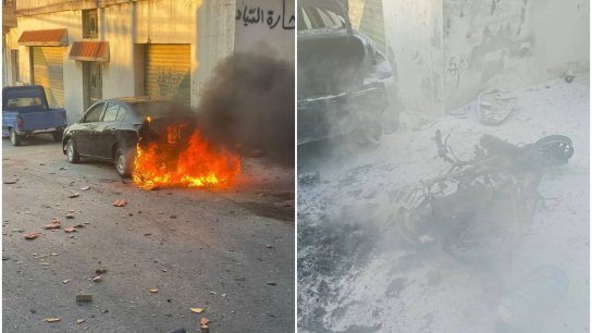 بالصور/ غارة من مسيرة تستهدف دراجة نارية في بنت جبيل