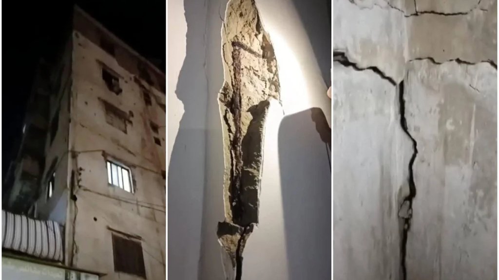 بالصور/ عائلات تخلي منازلها في مبنى على أوتستراد البداوي خوفا من انهيار محتمل